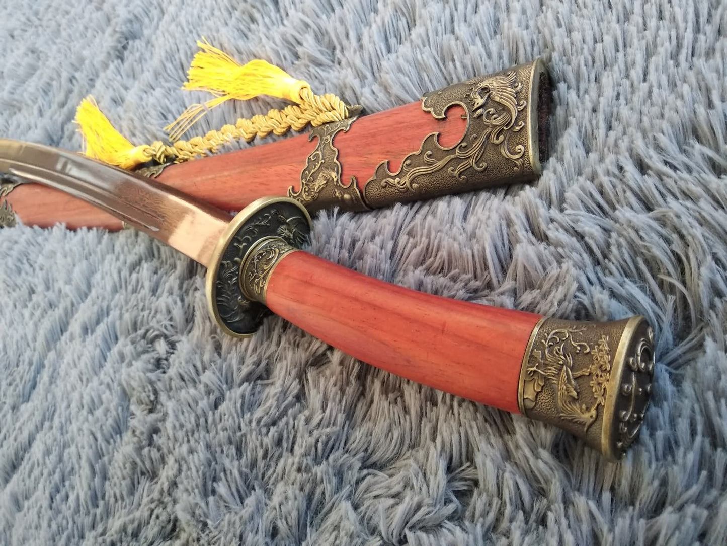 Qing sword,Handmade Damascus steel blade,Redwood,Alloy - Chinese sword shop