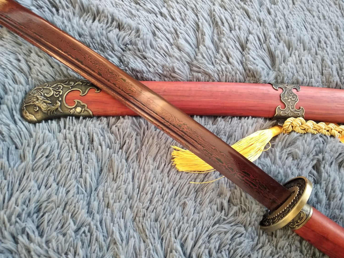 Qing sword,Handmade Damascus steel blade,Redwood,Alloy - Chinese sword shop