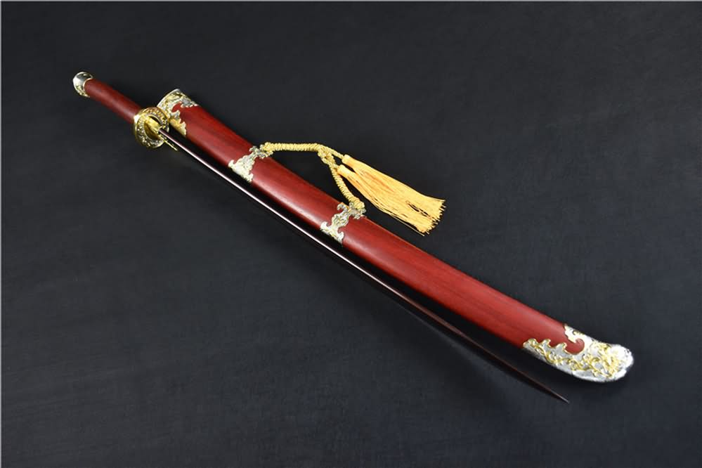 Qing dao sword,Damascus steel red blade,Redwood scabbard - Chinese sword shop