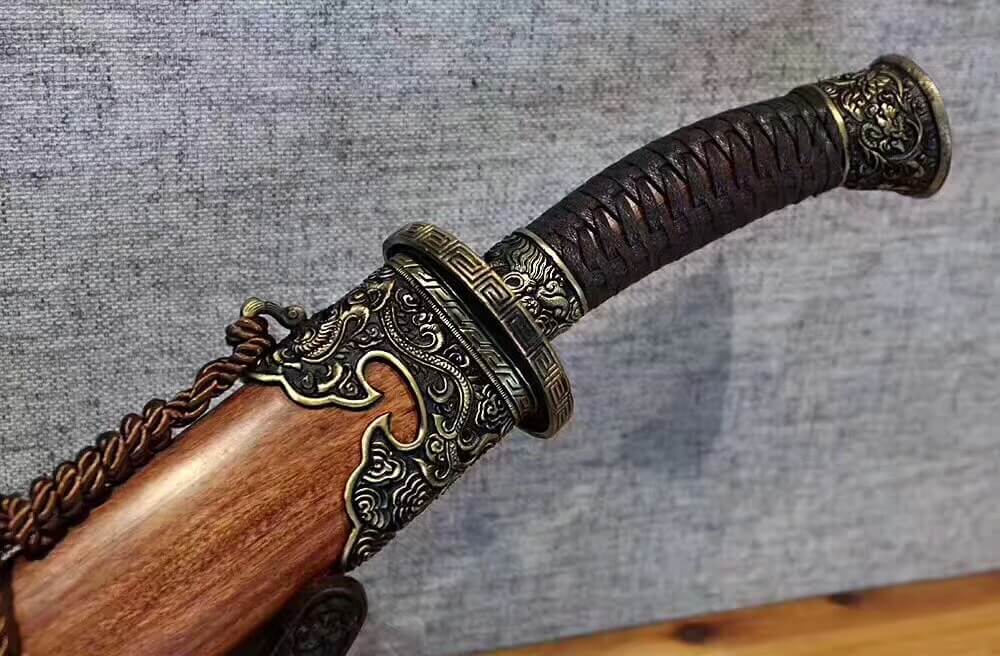 Qin dao(Damascus steel bade,MAHOGANY scabbard,Brass fittings)Length 29" - Chinese sword shop