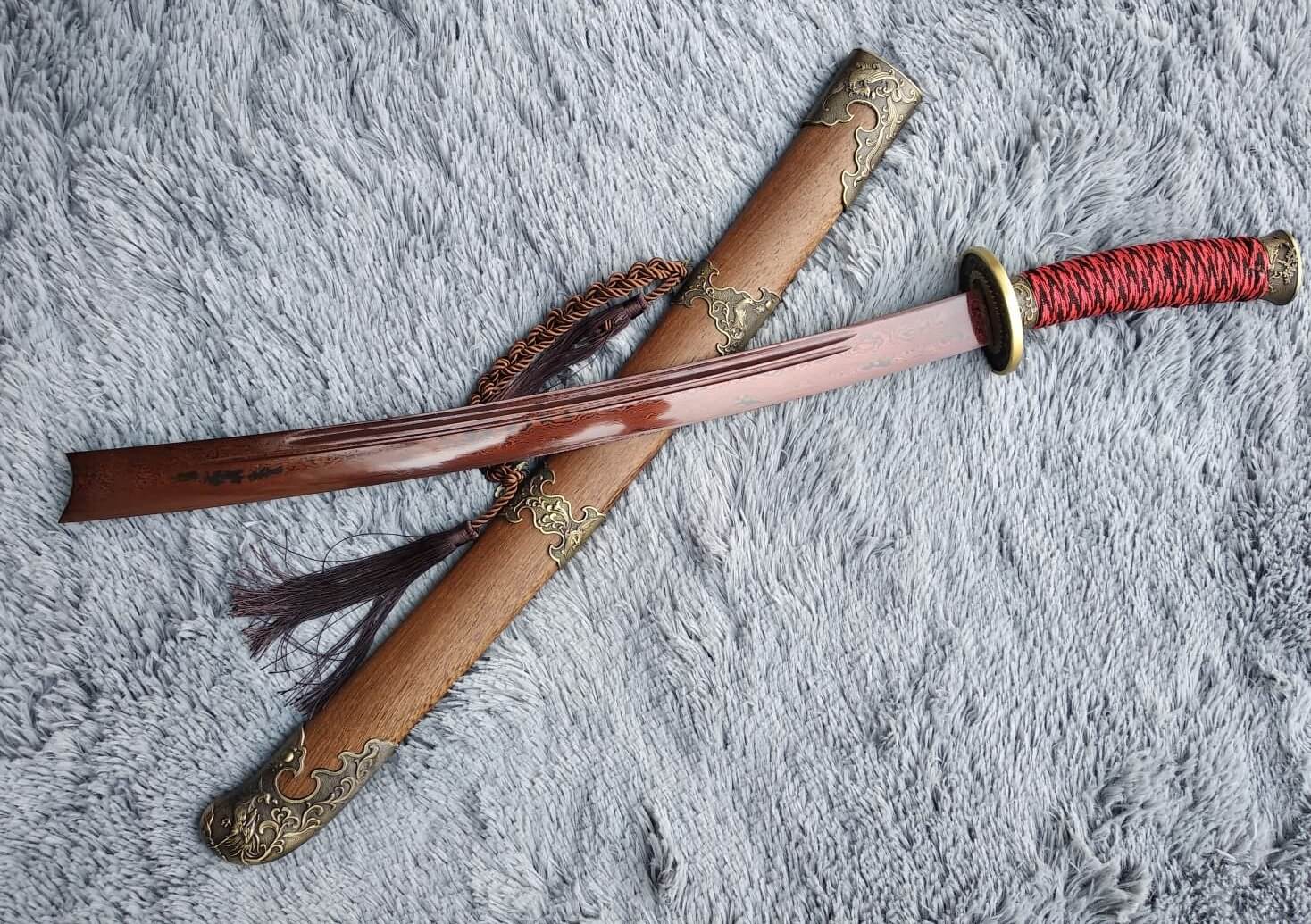 Broadsword,Damascus steel red blade,Rosewood,Alloy - Chinese sword shop