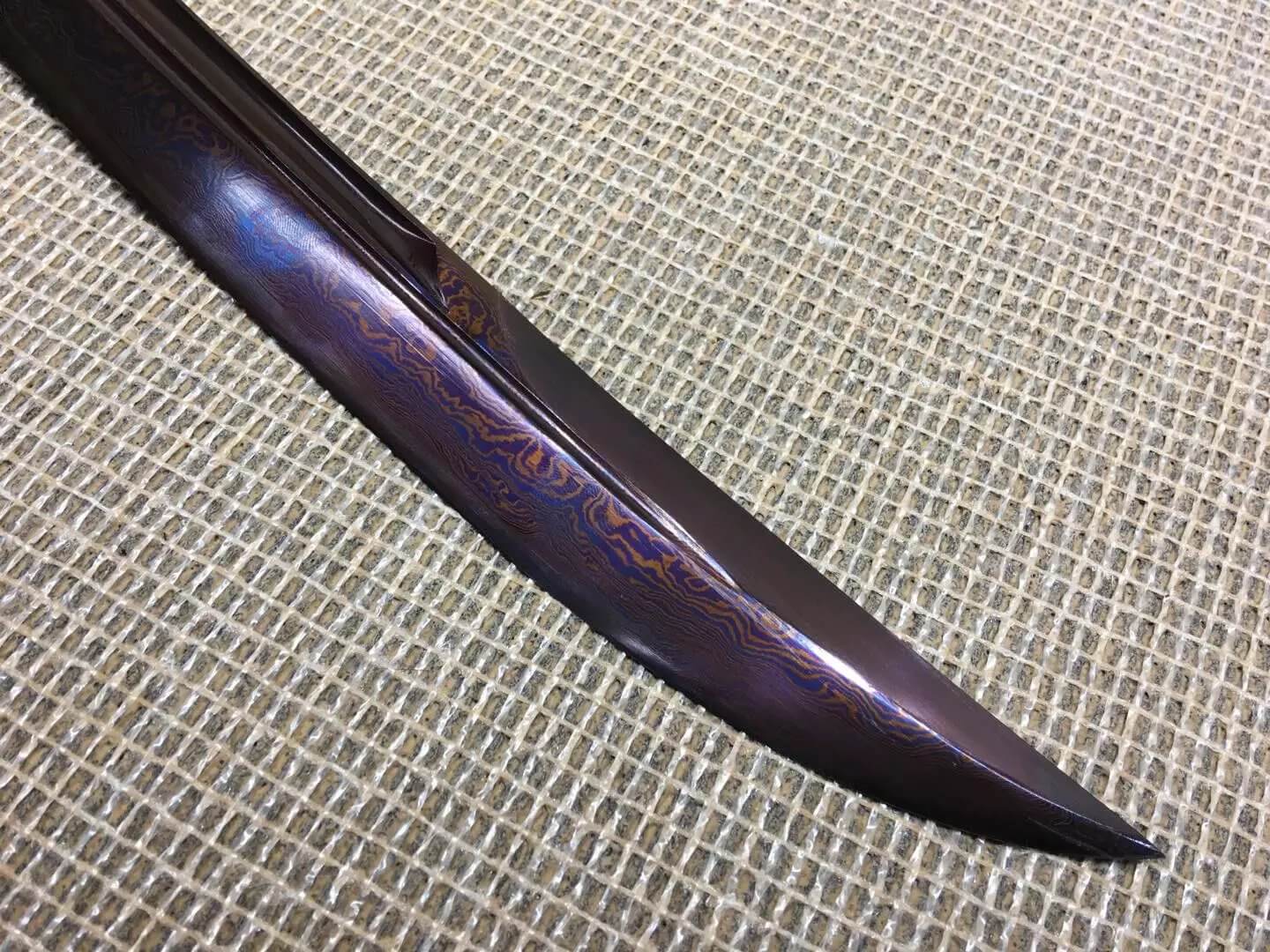 Broadsword/Damascus steel red blade/Black scabbard/Brass fitted - Chinese sword shop