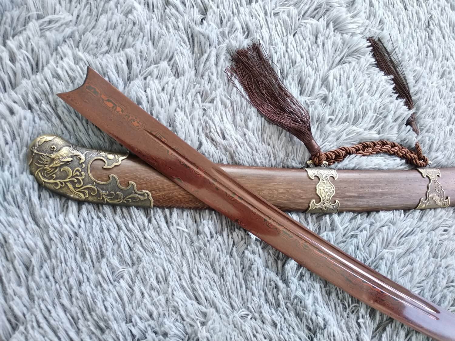 Qing sword,Hand Forged Damascus steel blade,Rosewood,Alloy - Chinese sword shop