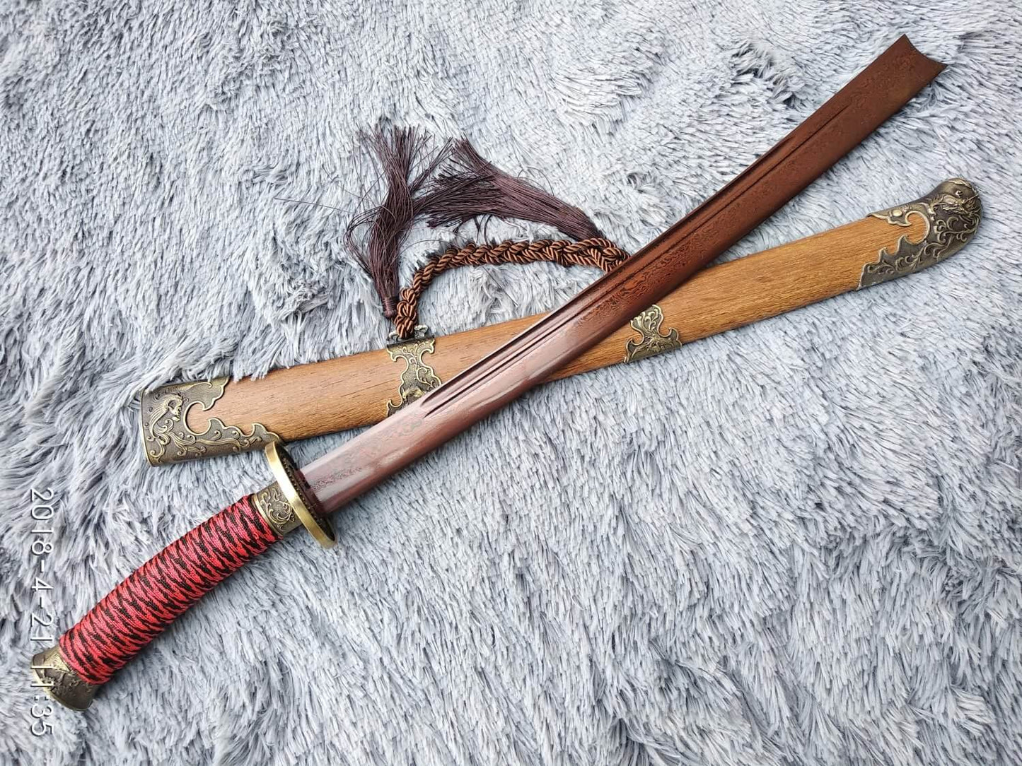 Broadsword,Damascus steel red blade,Rosewood,Alloy - Chinese sword shop