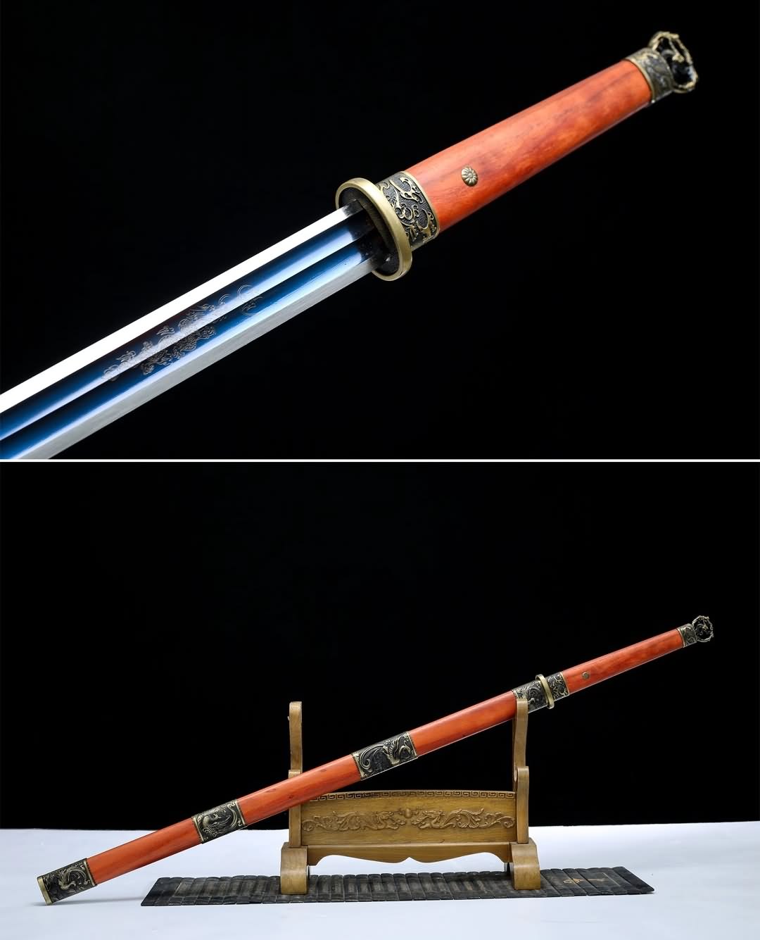 Han jian Sword,Kung fu(Forged High Carbon Steel Blade,Redwood Scabbard) Full Tang,Chinese Sword