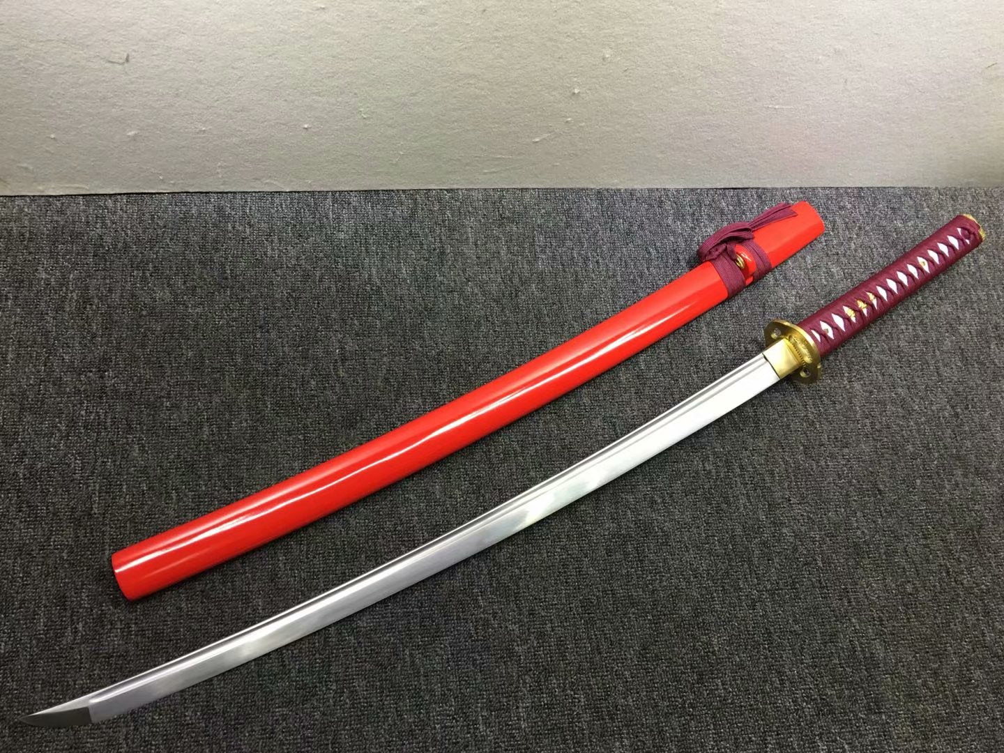 Samurai katana,kendo,Medium carbon steel blade,Red scabbard,Alloy - Chinese sword shop