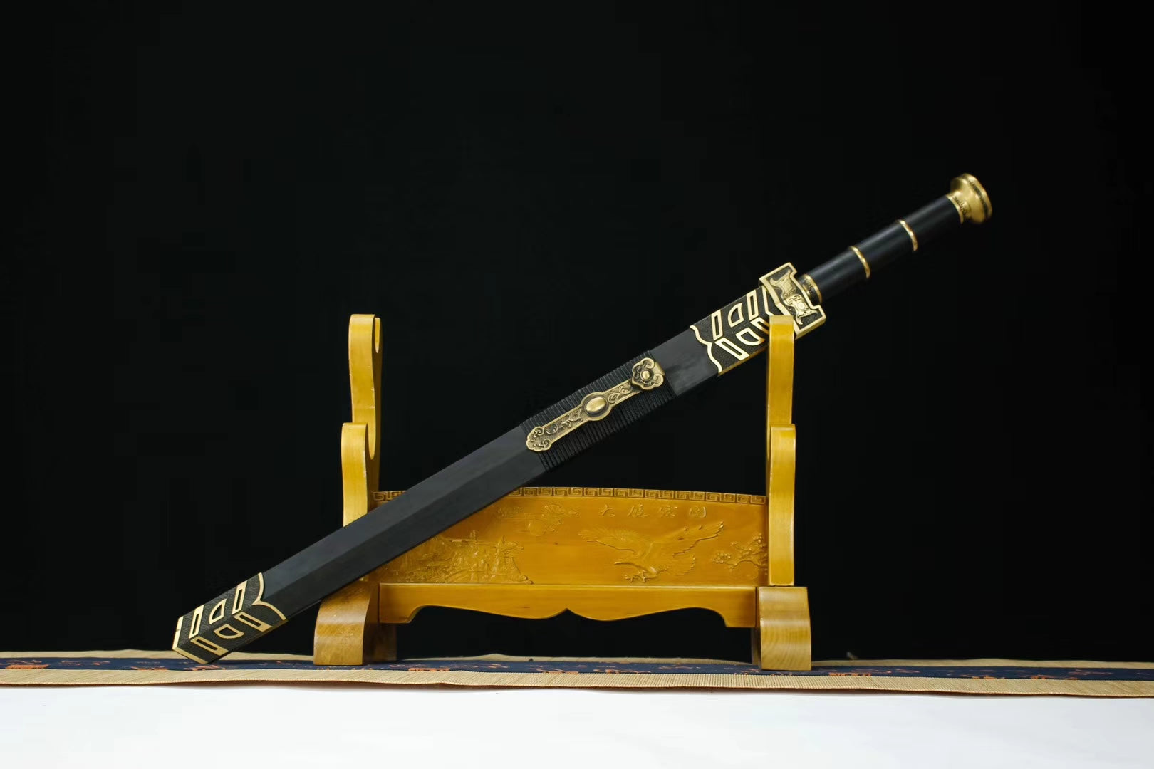 Ruyi jian,Handmade Damascus steel red bade,Black wood,Brass,Full tang - Chinese sword shop