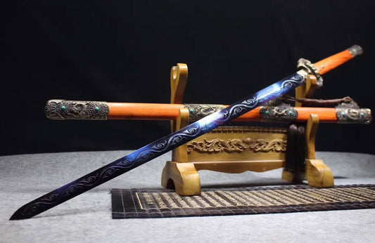 Tang sword,High manganese steel blue blade,Redwood scabbard,Alloy fittings - Chinese sword shop