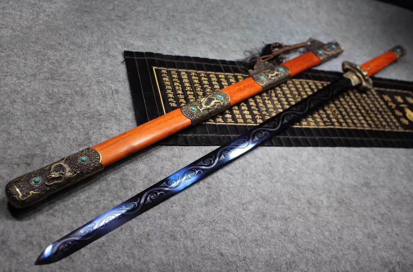 Tang sword,High manganese steel blue blade,Redwood scabbard,Alloy fittings - Chinese sword shop