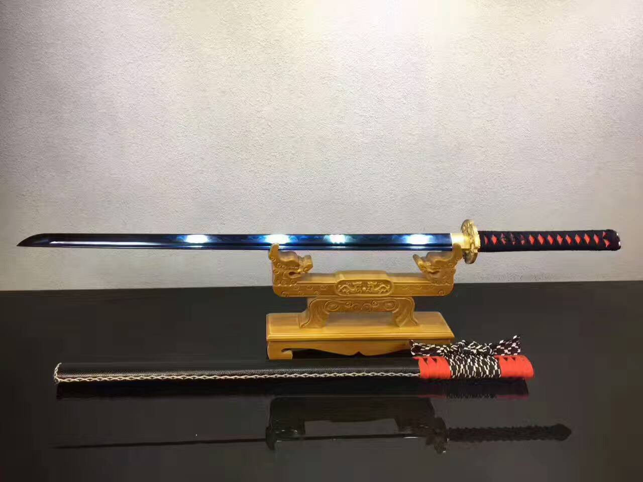 Ninja sword,High manganese steel blue blade,Leather scabbard - Chinese sword shop