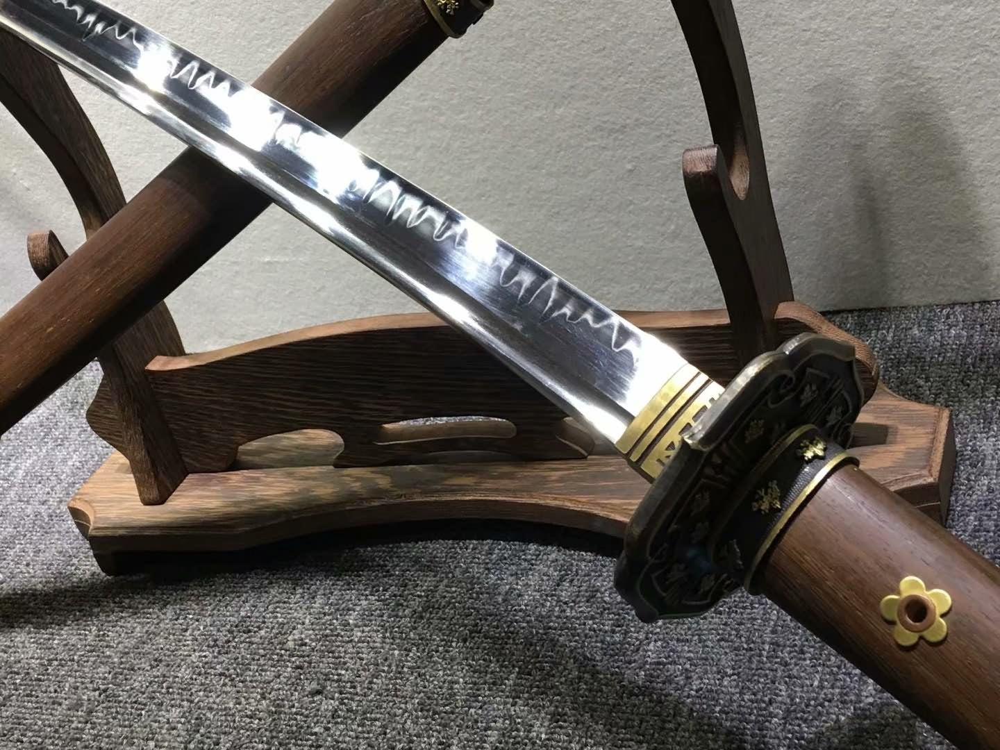 Nihontou Tachi,katana,High carbon steel burn blade,Rosewood,Brass tosogu - Chinese sword shop