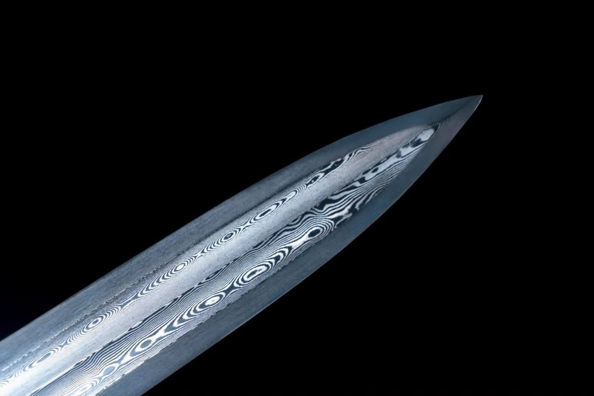 Ruyi jian sword Damascus steel blade Ebony scabbard Alloy fittings