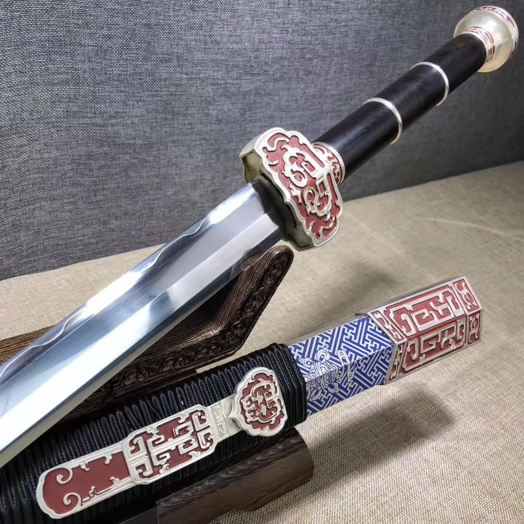 Ruyi jian sword,Damascus steel blade,Brass scabbard fittings - Chinese sword shop