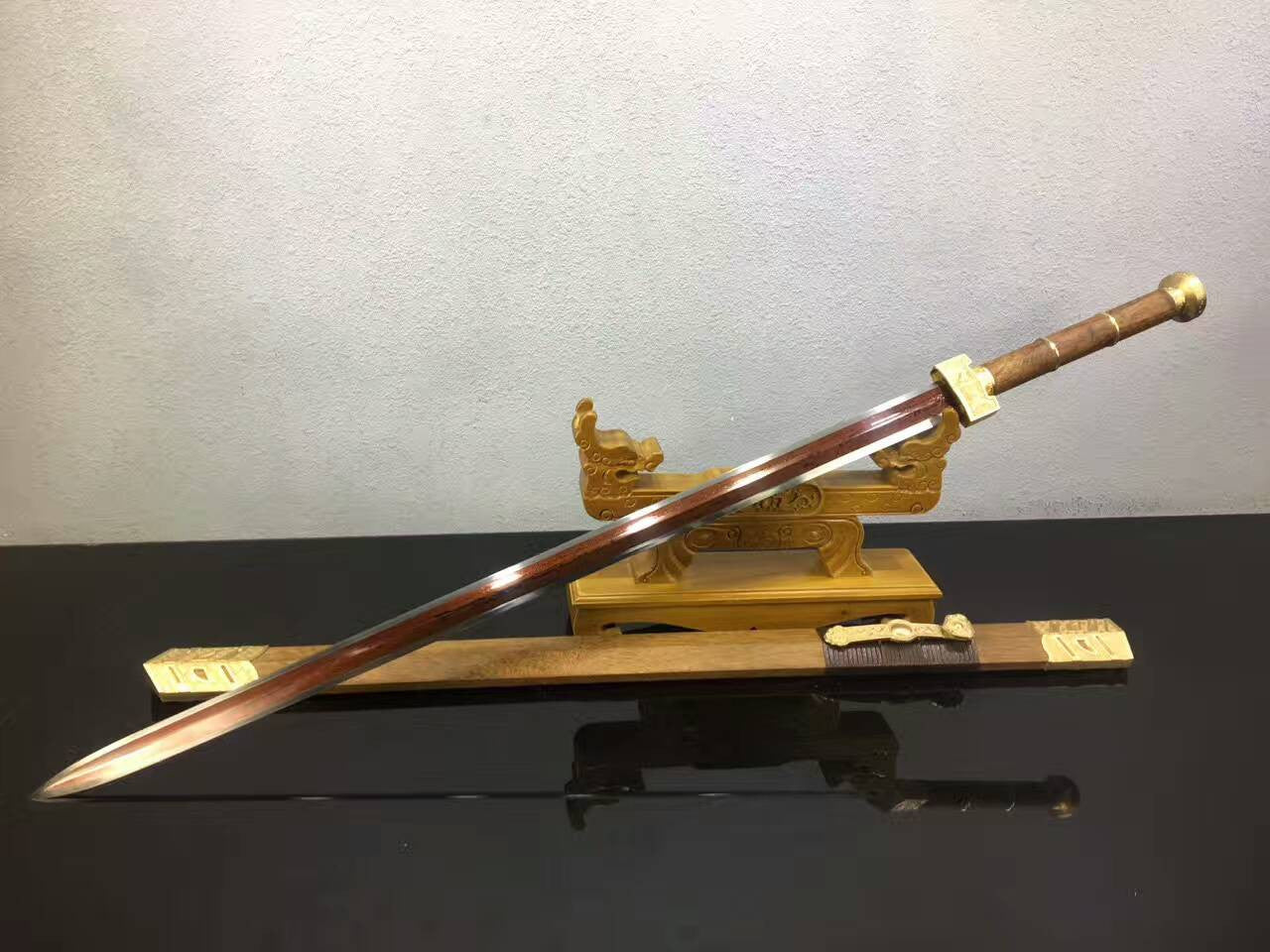 Ruyi jian,Folded steel red blade,Copper fittings,Rosewood scabbard - Chinese sword shop