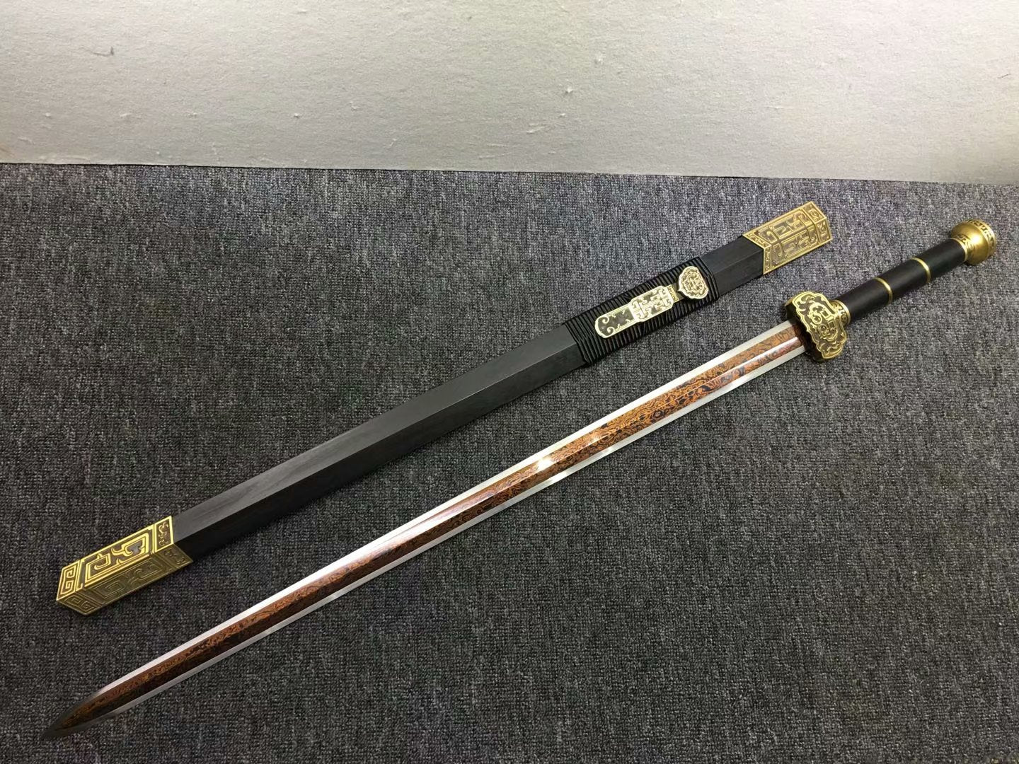 Ruyi sword,Hand forged,Damascus steel red blade,Brass,Ebony - Chinese sword shop