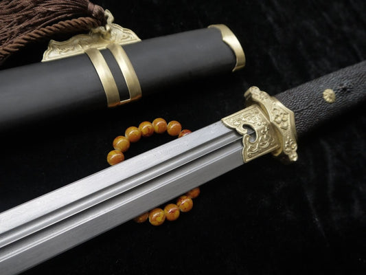 Tang sword,Folded steel,Black scabbard,skin hilt,Copper fitting,Length 39 inch - Chinese sword shop
