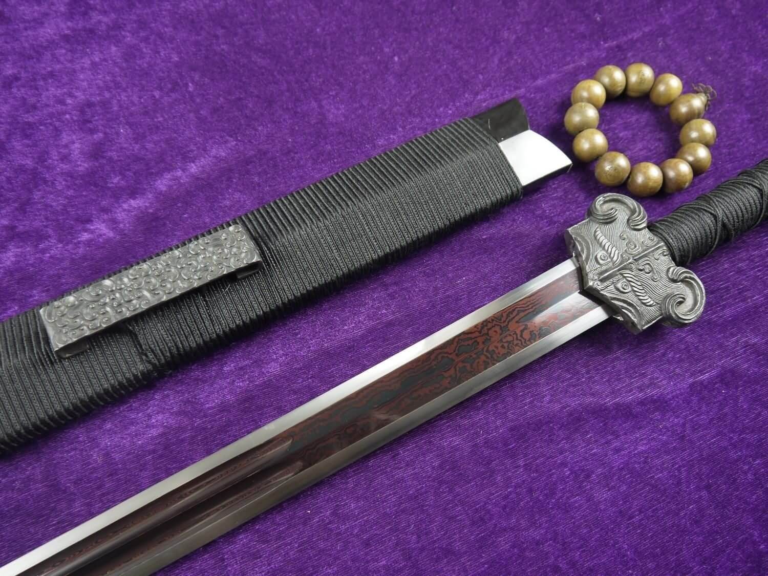 Han sword/Damascus steel red blade/Ebony scabbard/Iron fittings - Chinese sword shop