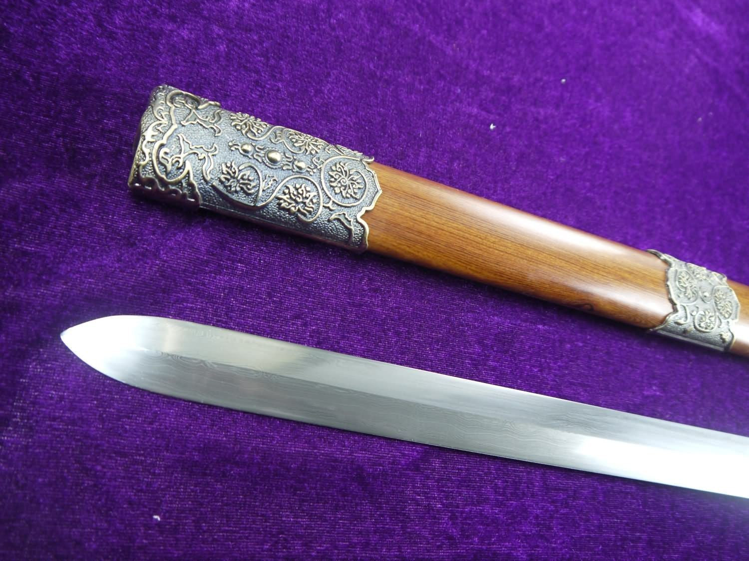 Tang war sword/Damascus steel blade/Alloy/MAHOGANY scabbard/Length 40" - Chinese sword shop