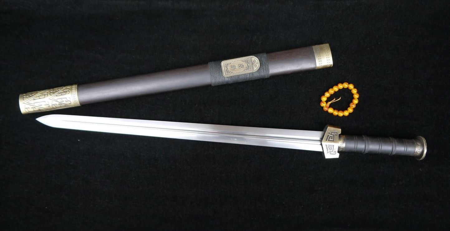 Qin sword,Pattern steel blade,Black wood scabbard,Alloy fitting,Length 30 inch - Chinese sword shop