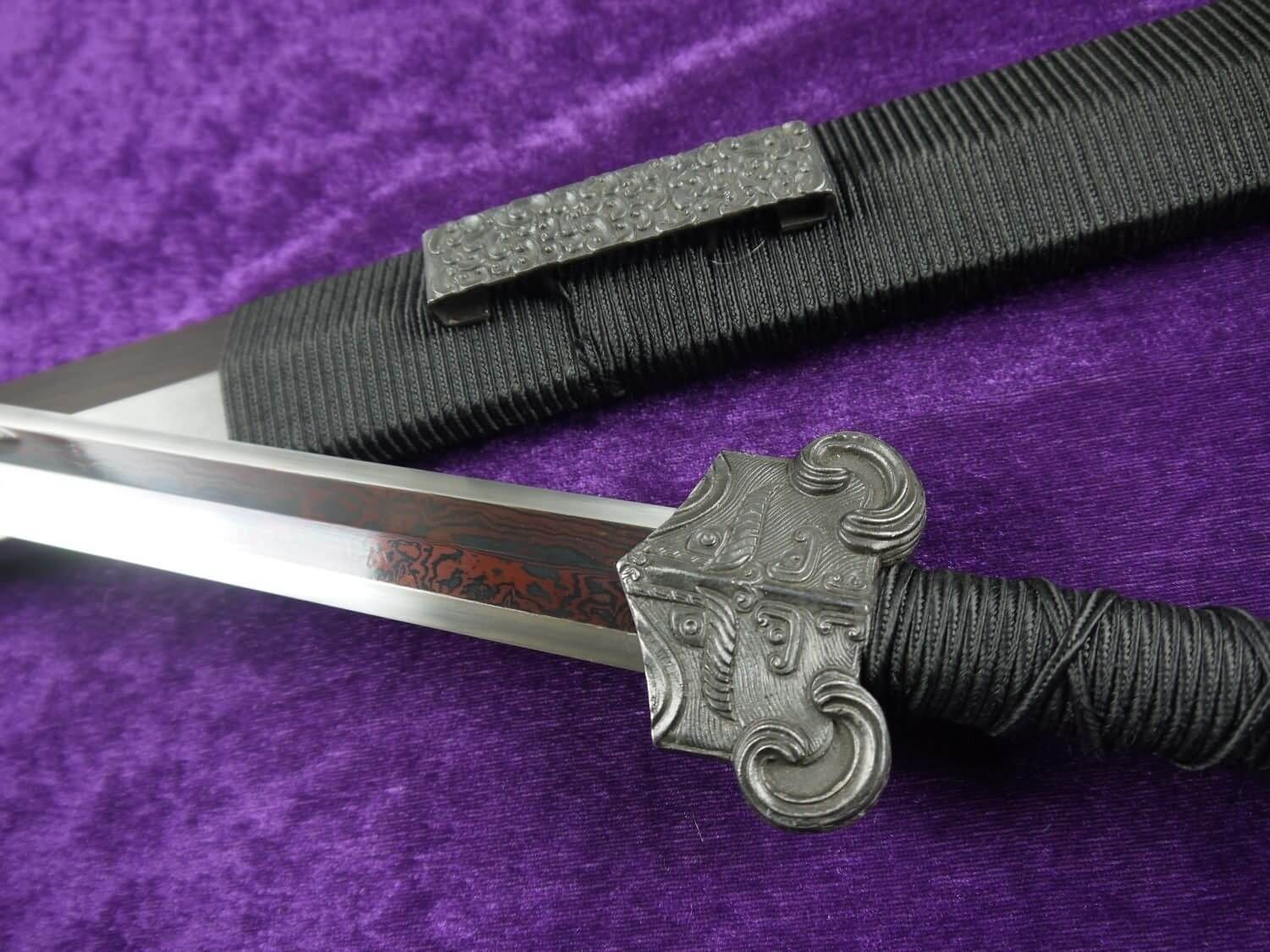 Han sword/Damascus steel red blade/Ebony scabbard/Iron fittings - Chinese sword shop