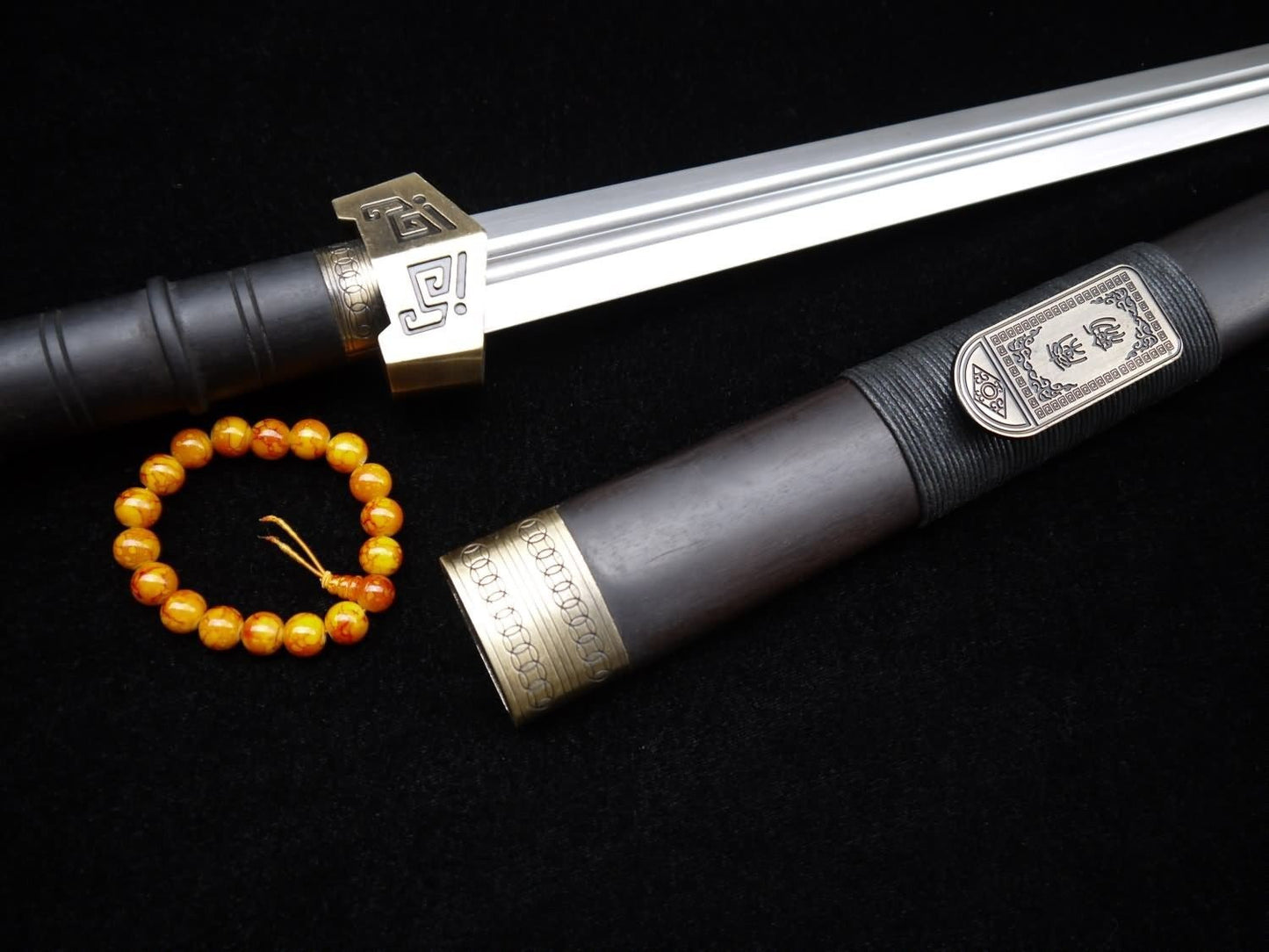 Qin sword,Pattern steel blade,Black wood scabbard,Alloy fitting,Length 30 inch - Chinese sword shop