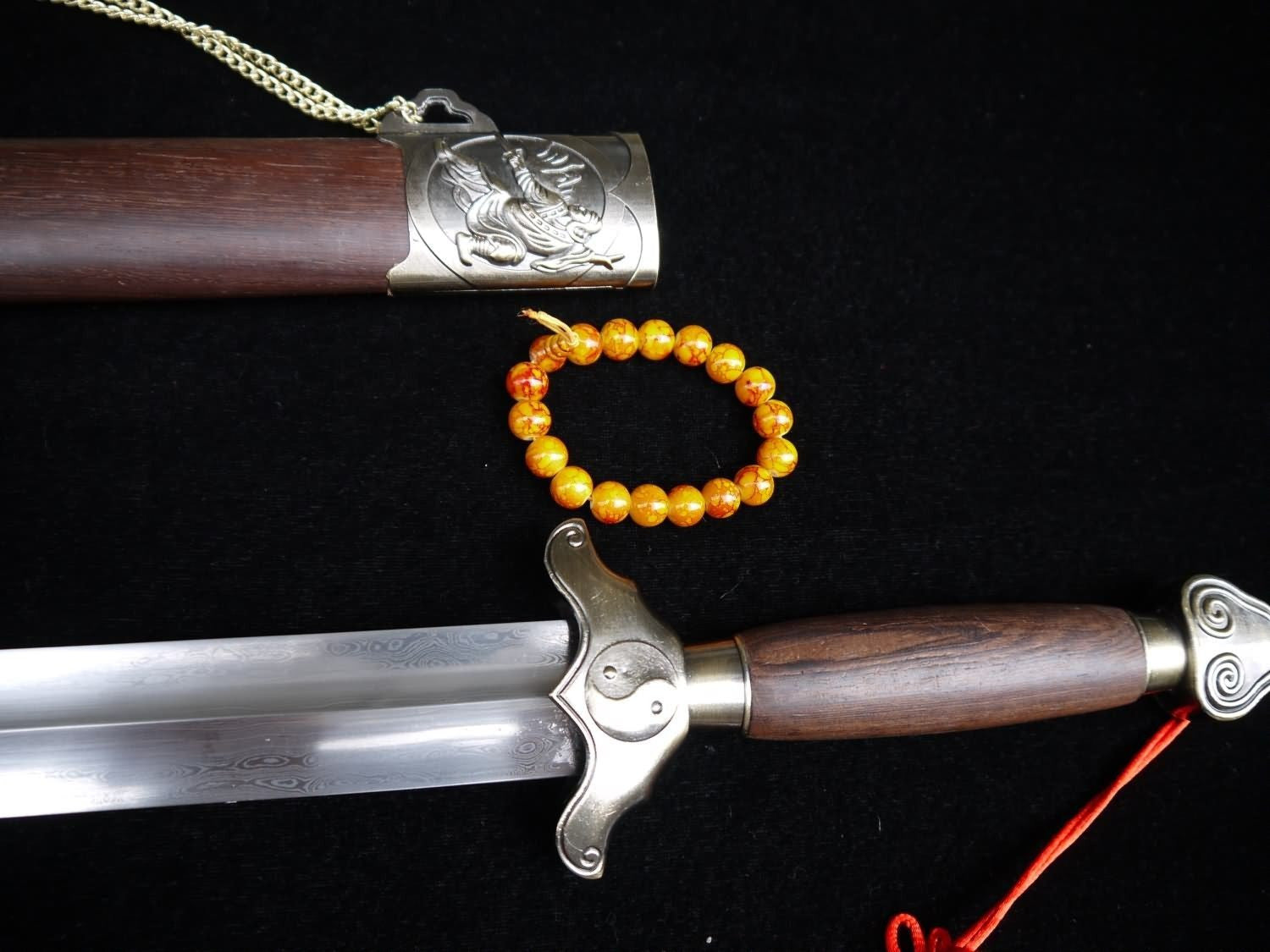 Training sword,Taiji jian,Pattern steel,Rosewood scabbard,Alloy fittings - Chinese sword shop