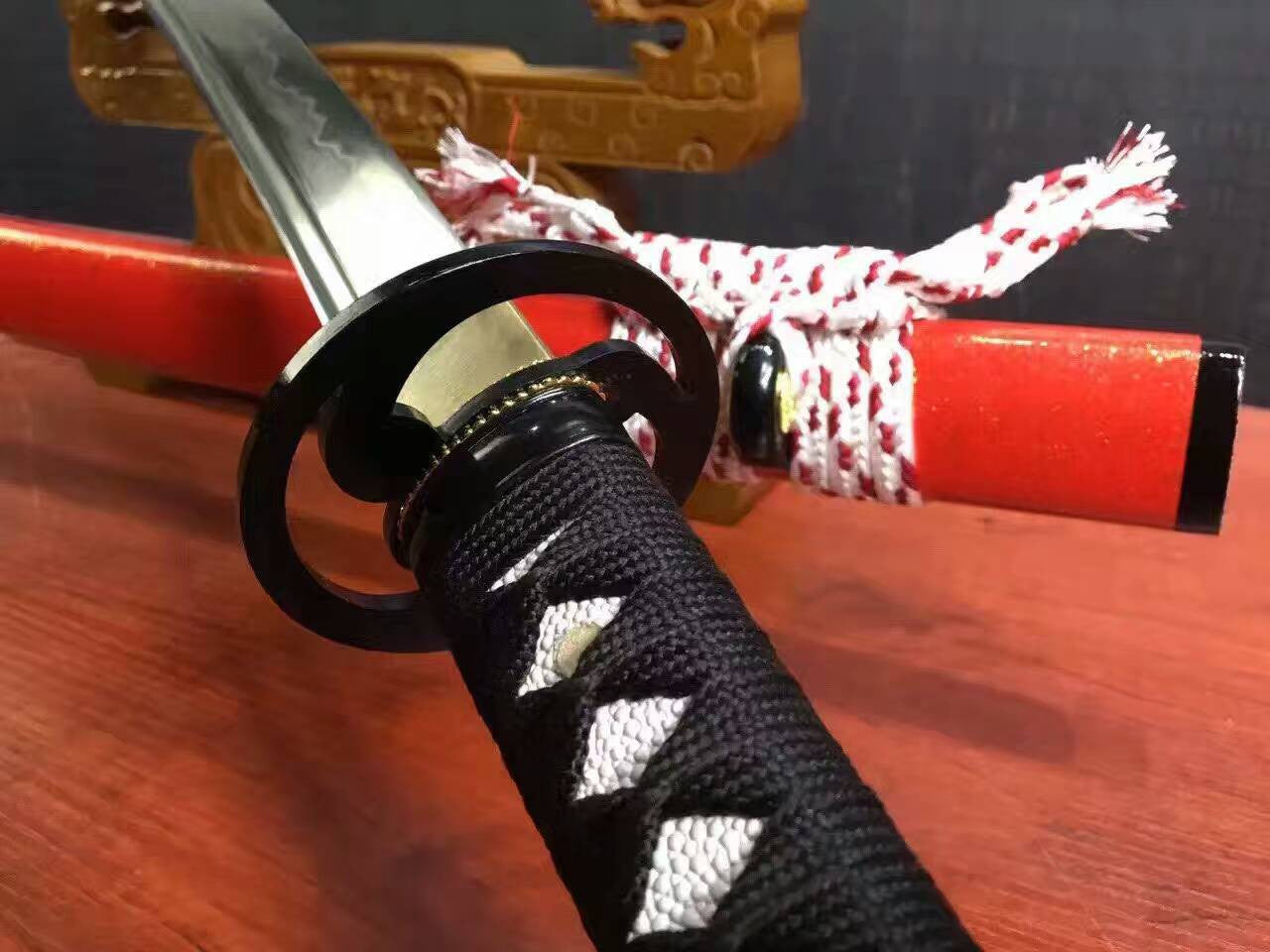 katana/High carbon steel burn blade/Red Scabbard/Alloy Tosogu - Chinese sword shop