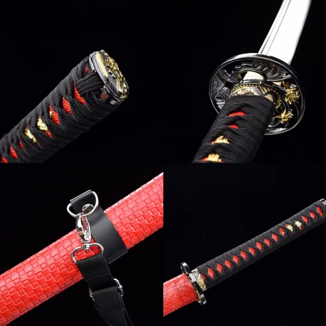 Red samurai sword,High carbon steel blade,Leather scabbard - Chinese sword shop