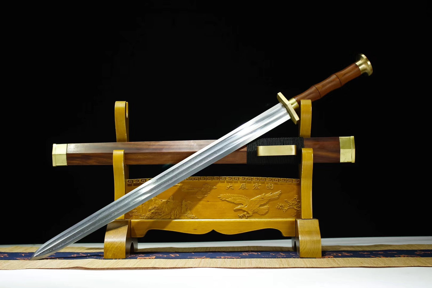 Han jian,Handmade Damascus steel blade,Rosewood,Brass fittings - Chinese sword shop
