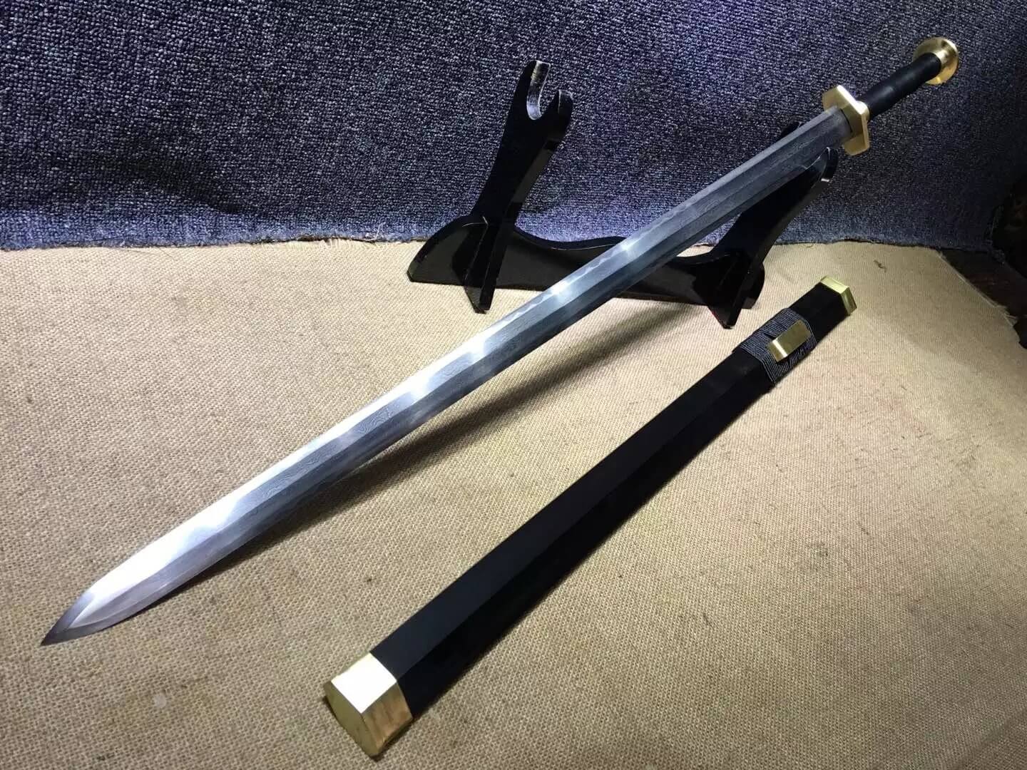 Loong sword,Han jian,Damascus steel blade,Black scabbard,Brass,Length 38" - Chinese sword shop
