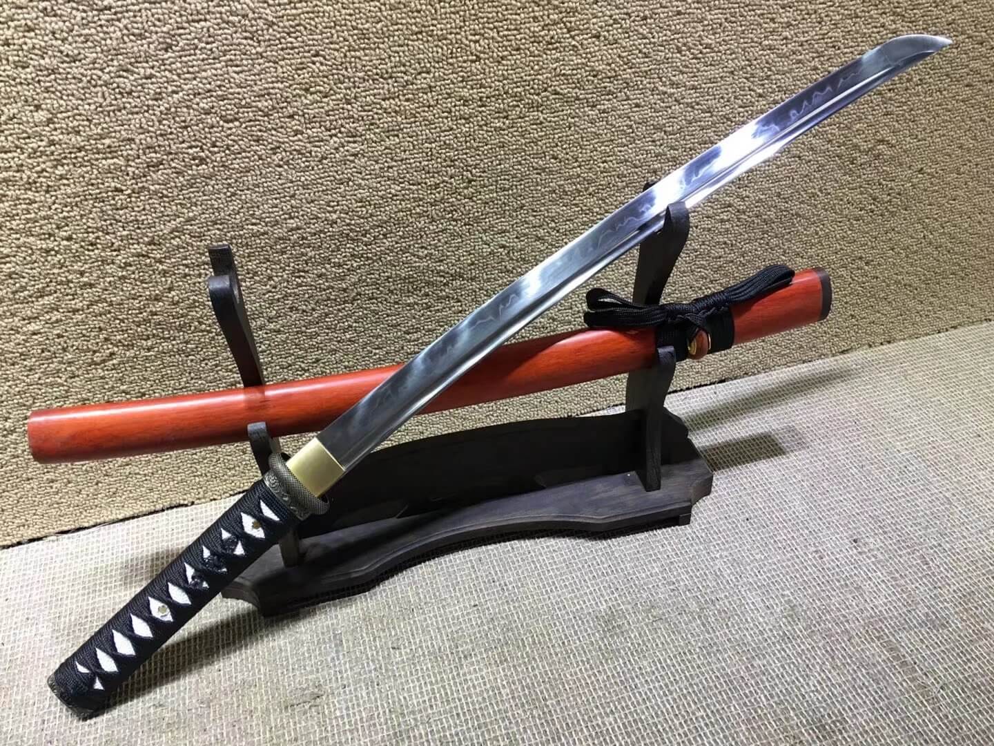 Katana,High carbon steel burn blade,Redwood scabbard,Full tang,Length 28" - Chinese sword shop