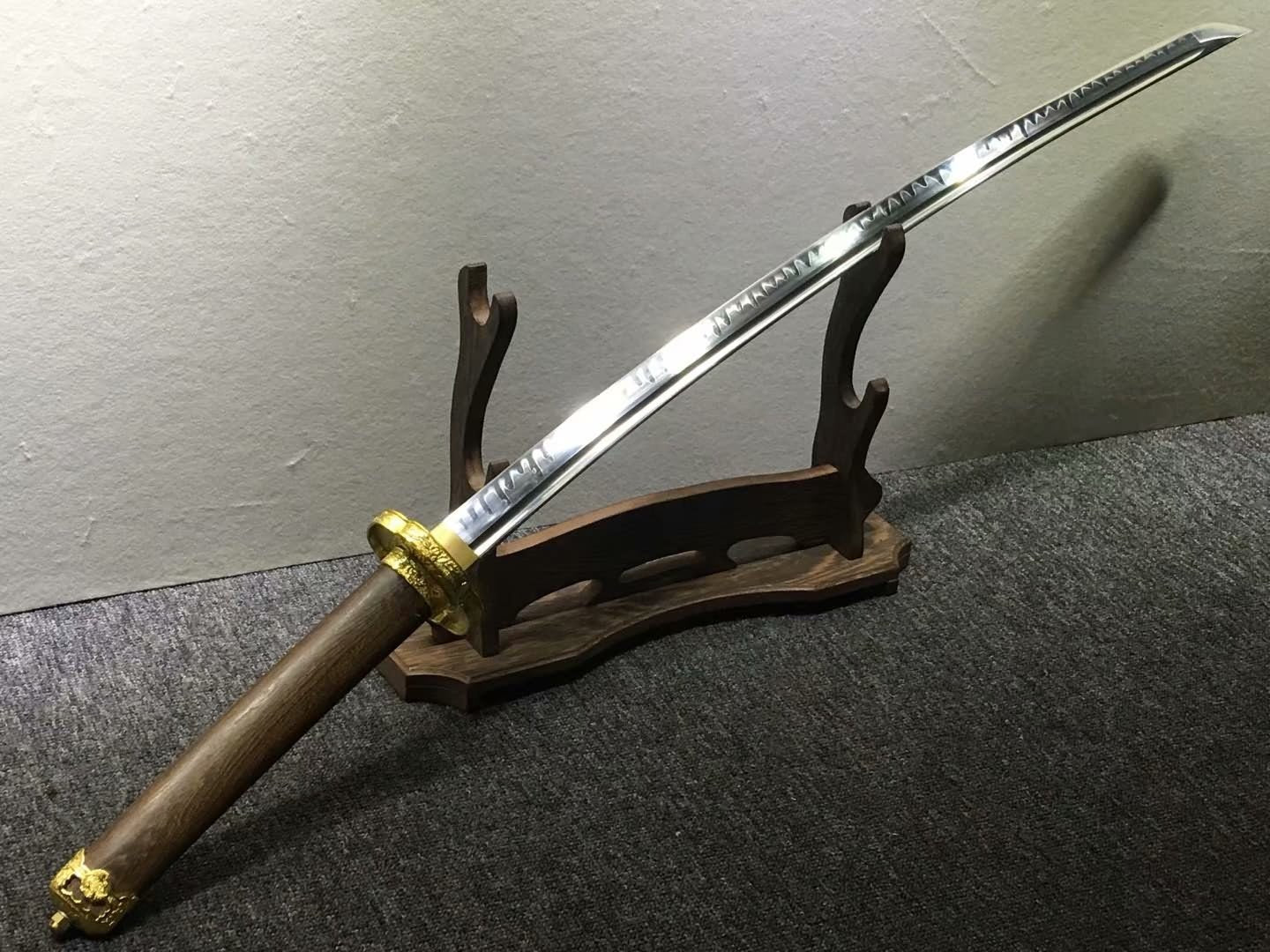 Nihontou Tachi,High carbon steel burn blade,Rosewood,Alloy tosogu - Chinese sword shop