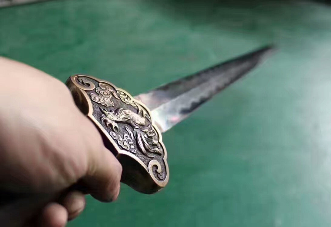 Zodiac sword(Damascus steel blade,Ebony Scabbard,Brass fitted)Length 39" - Chinese sword shop