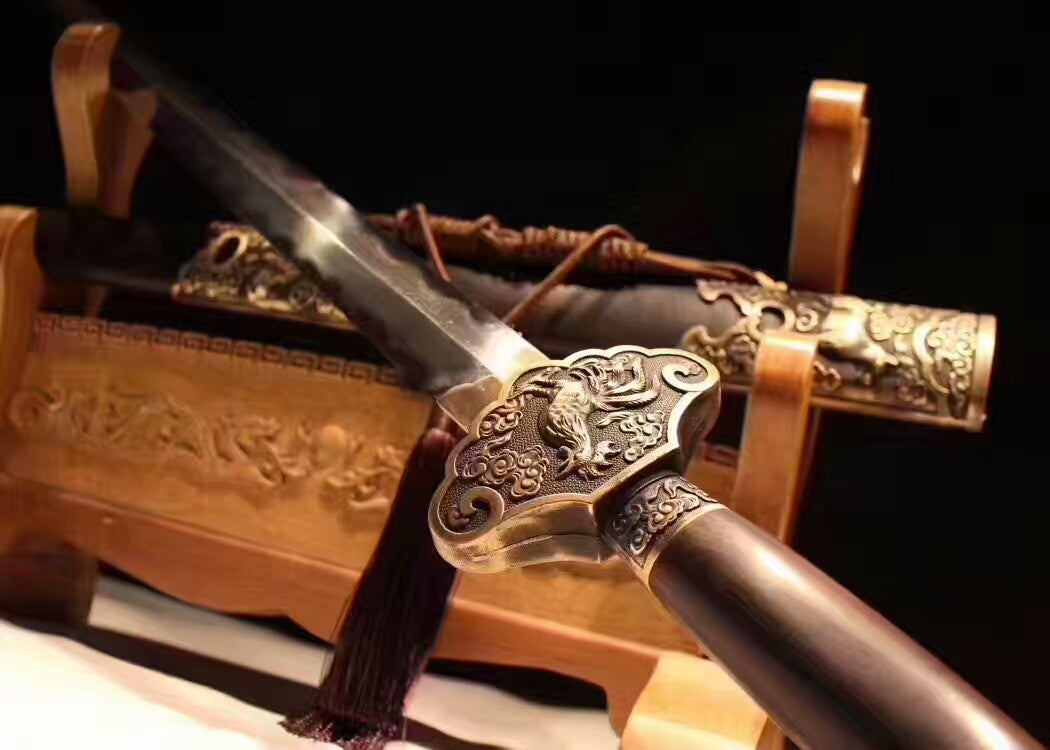 Zodiac sword(Damascus steel blade,Ebony Scabbard,Brass fitted)Length 39" - Chinese sword shop
