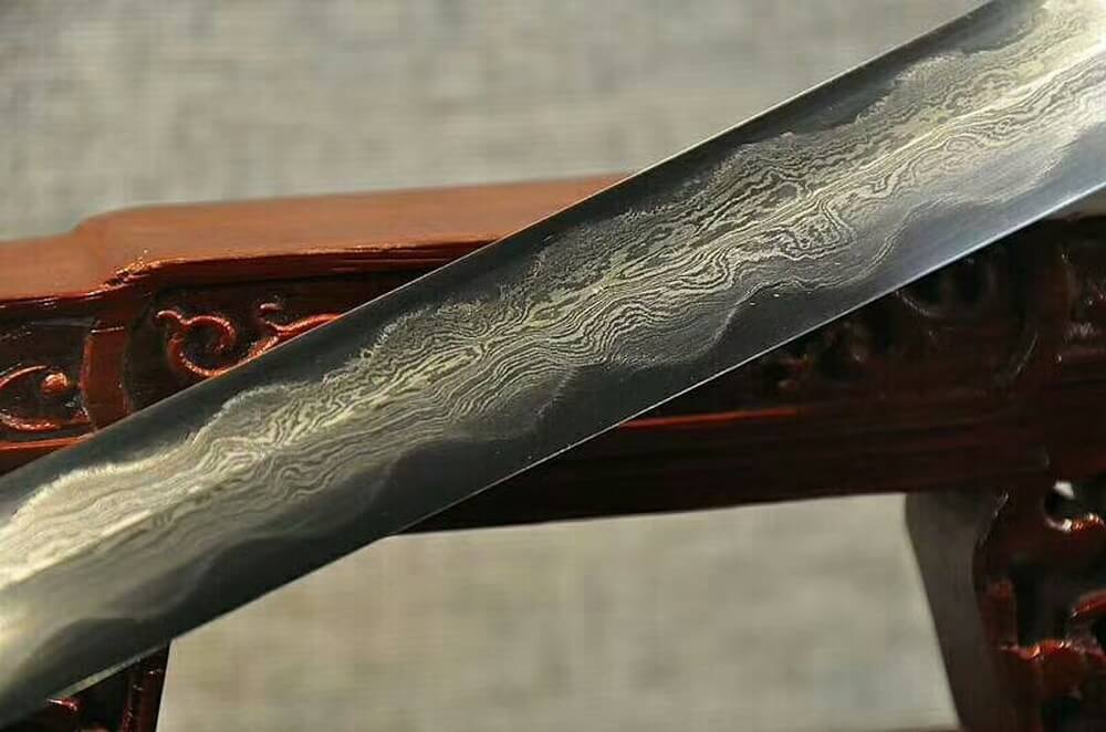 Qi sword,Damascus steel burn blade,Ebony Scabbard,Brass fittings - Chinese sword shop