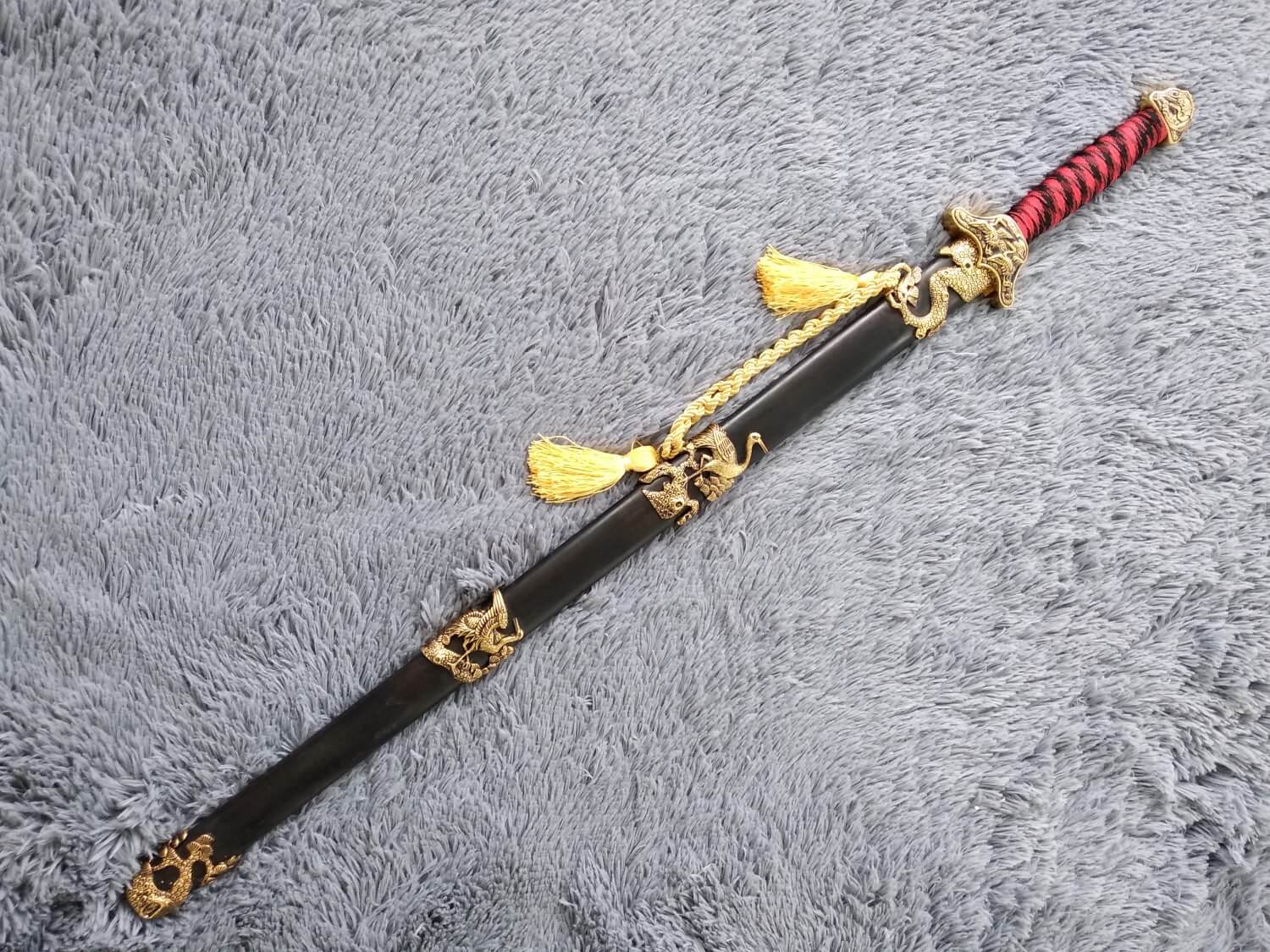 Pine crane sword,Damascus steel blade,Black wood,Alloy - Chinese sword shop