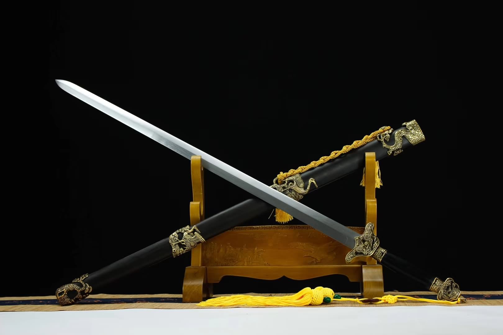 Pine crane jian sword,Damascus steel blade,Black wood,Alloy - Chinese sword shop