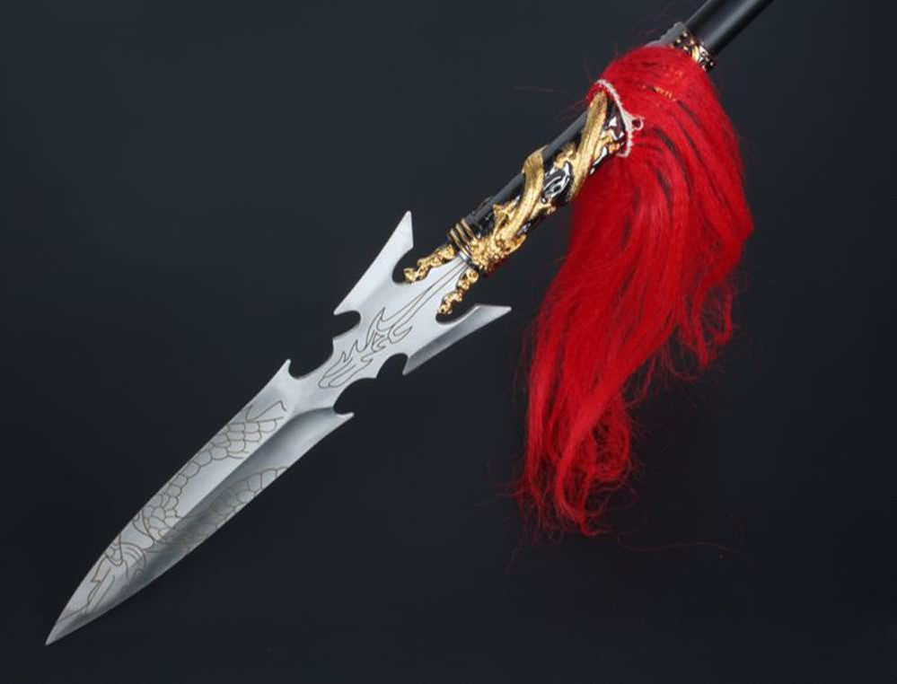 Red-tasselled spear/Stainless steel Spearhead and rod,Length 80 inch - Chinese sword shop