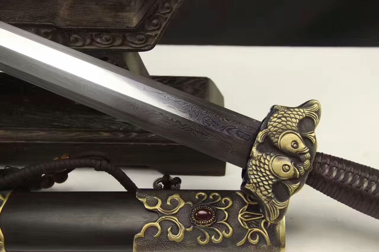 Pisces sword,Damascus steel blade,Ebony scabbard,Brass fittings - Chinese sword shop