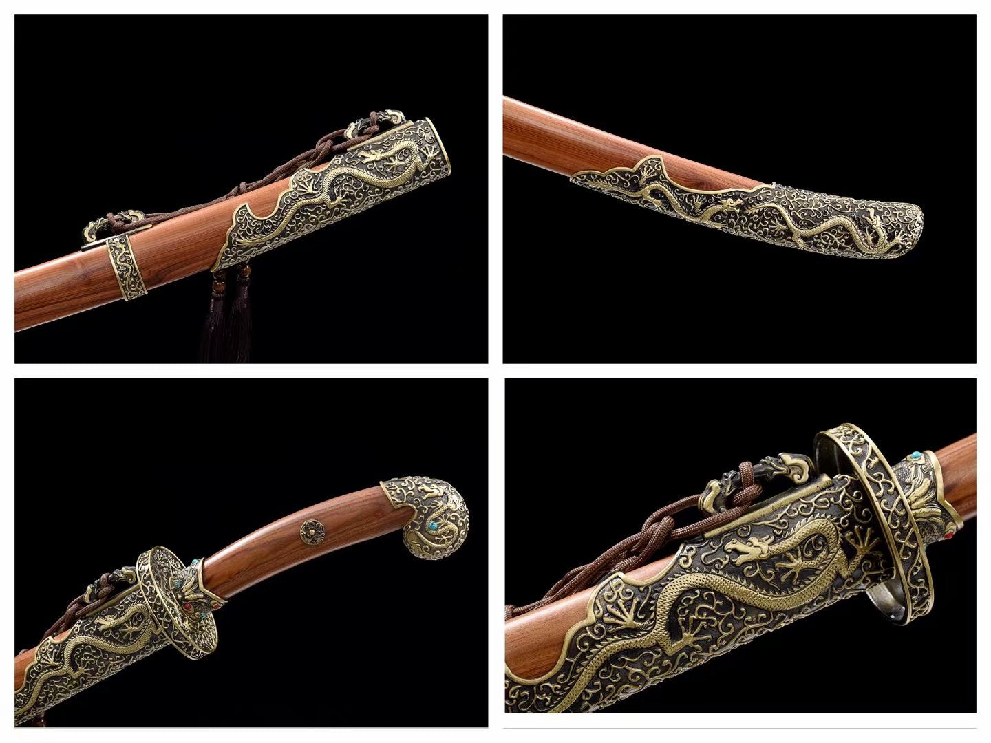 Dragon qing dao,Forged damascus steel turn blade,Brass fittings - Chinese sword shop