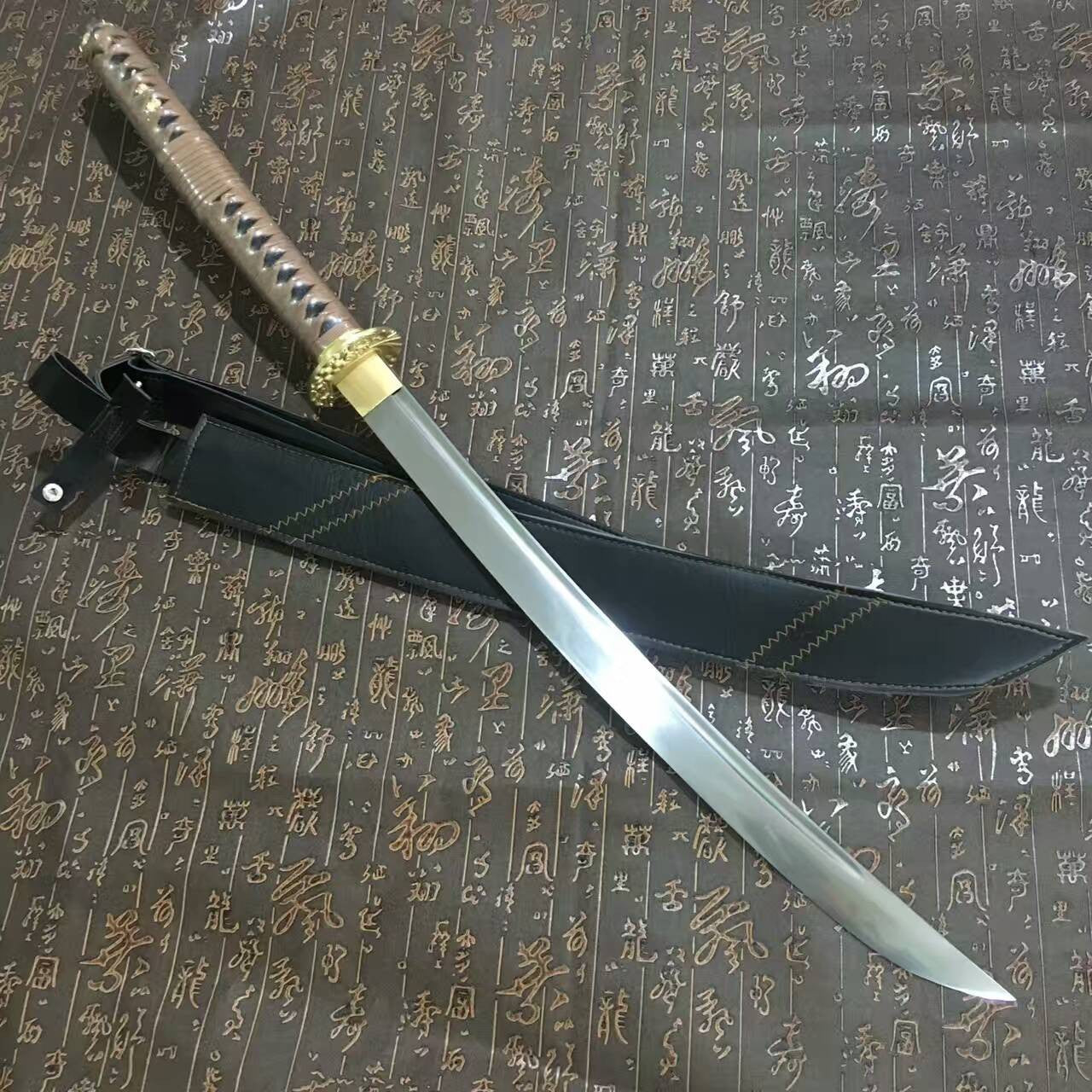 Saber(High manganese steel blade,Leather scabbard,Brass)Full tang - Chinese sword shop