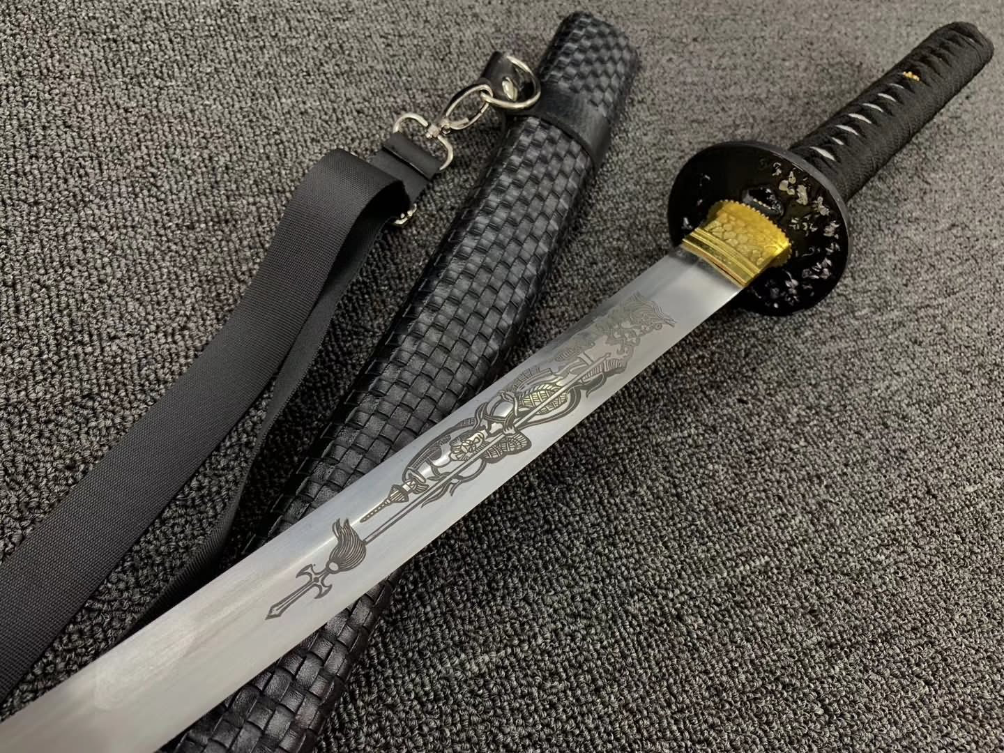 Samurai Sword KATANA-High Carbon Steel Full Tang Blade Leather scabbard - Chinese sword shop