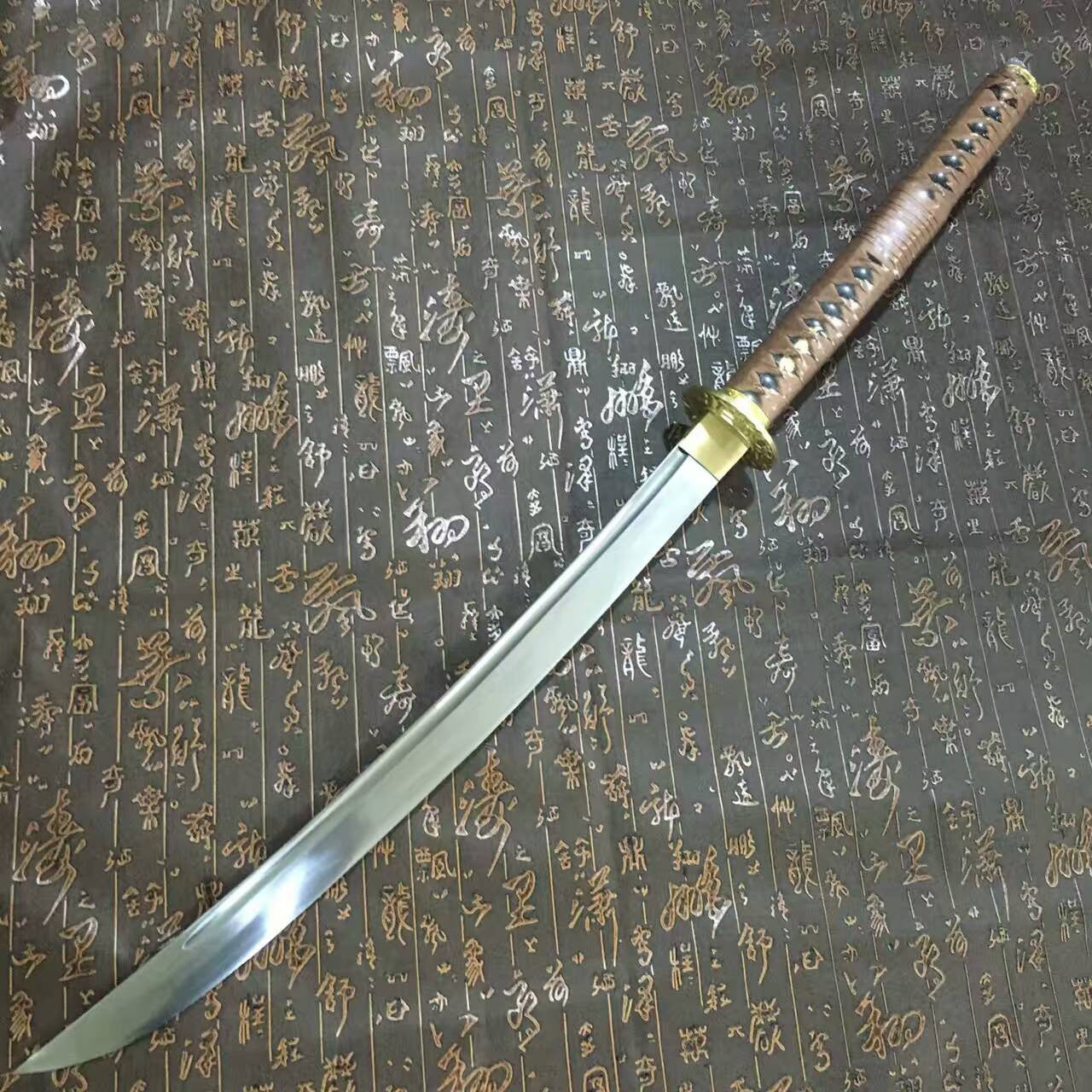 Saber(High manganese steel blade,Leather scabbard,Brass)Full tang - Chinese sword shop