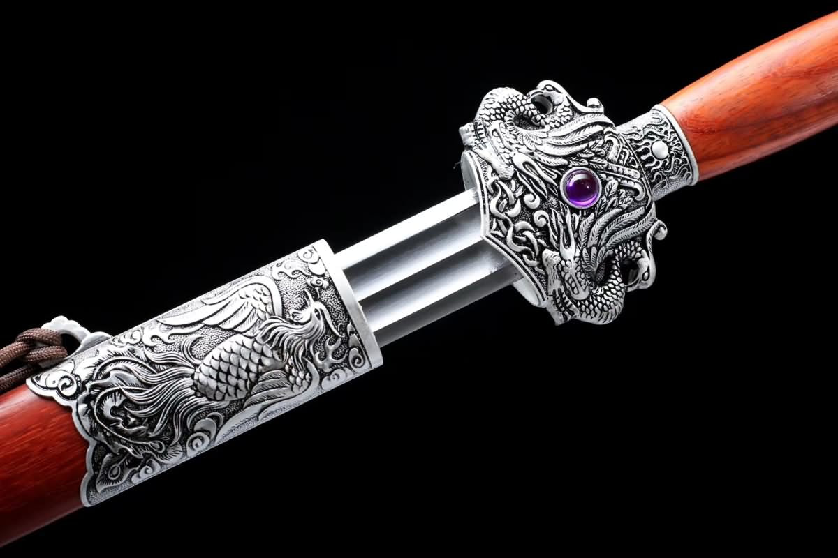 Dragon Phoenix sword,Forged high carbon steel blade,Redwood scabbard - Chinese sword shop