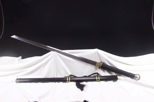 Ring-pommel tang jian/Damascus Steel blade/Black scabbard/Brass fittings - Chinese sword shop