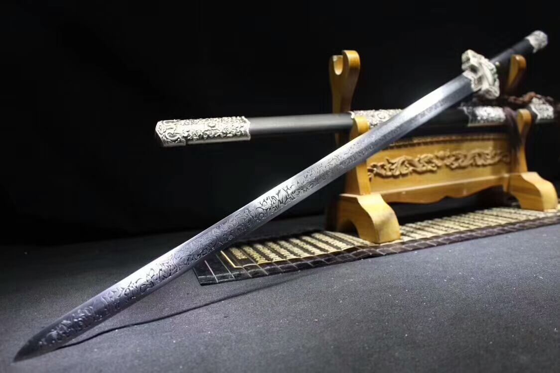 Tang jian,High carbon steel blade,Black scabbard,Alloy fitting - Chinese sword shop