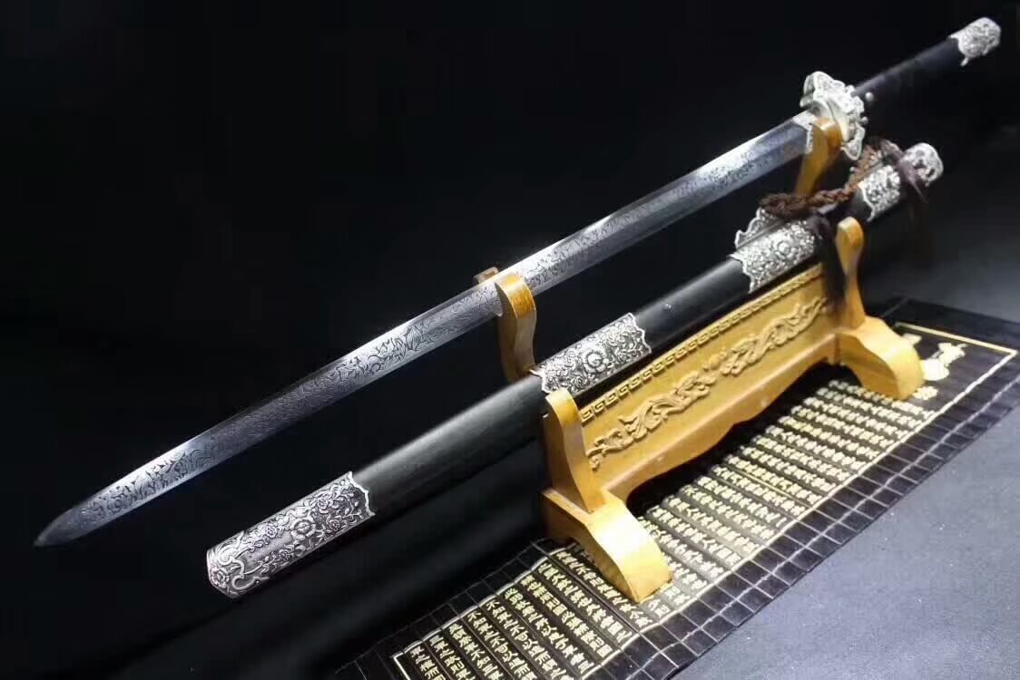 Tang jian,High carbon steel blade,Black scabbard,Alloy fitting - Chinese sword shop