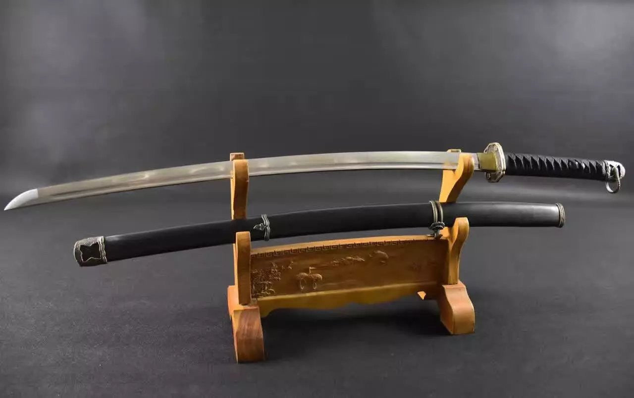Katana,tachi,Medium carbon steel,Black scabbard,Alloy fitting,Full tang,Length 39 inch - Chinese sword shop