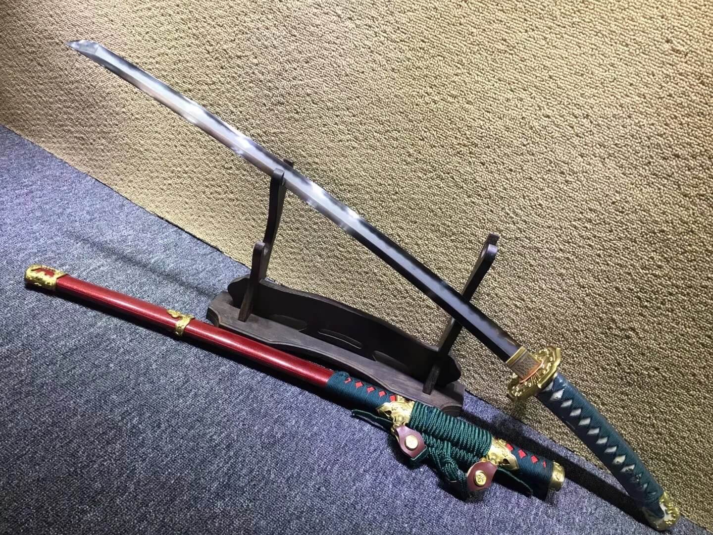 Nihontou Tachi,Nodachi,Damascus steel burn blade,Wood scabbard,Brass tosogu - Chinese sword shop