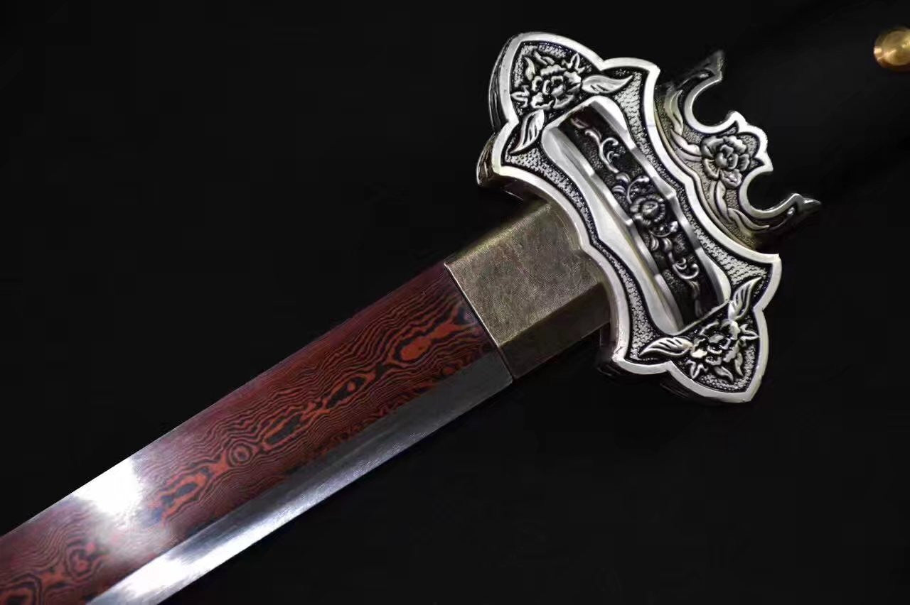 Tang dao,Damascus steel red blade,Black wood scabbard,Full tang - Chinese sword shop